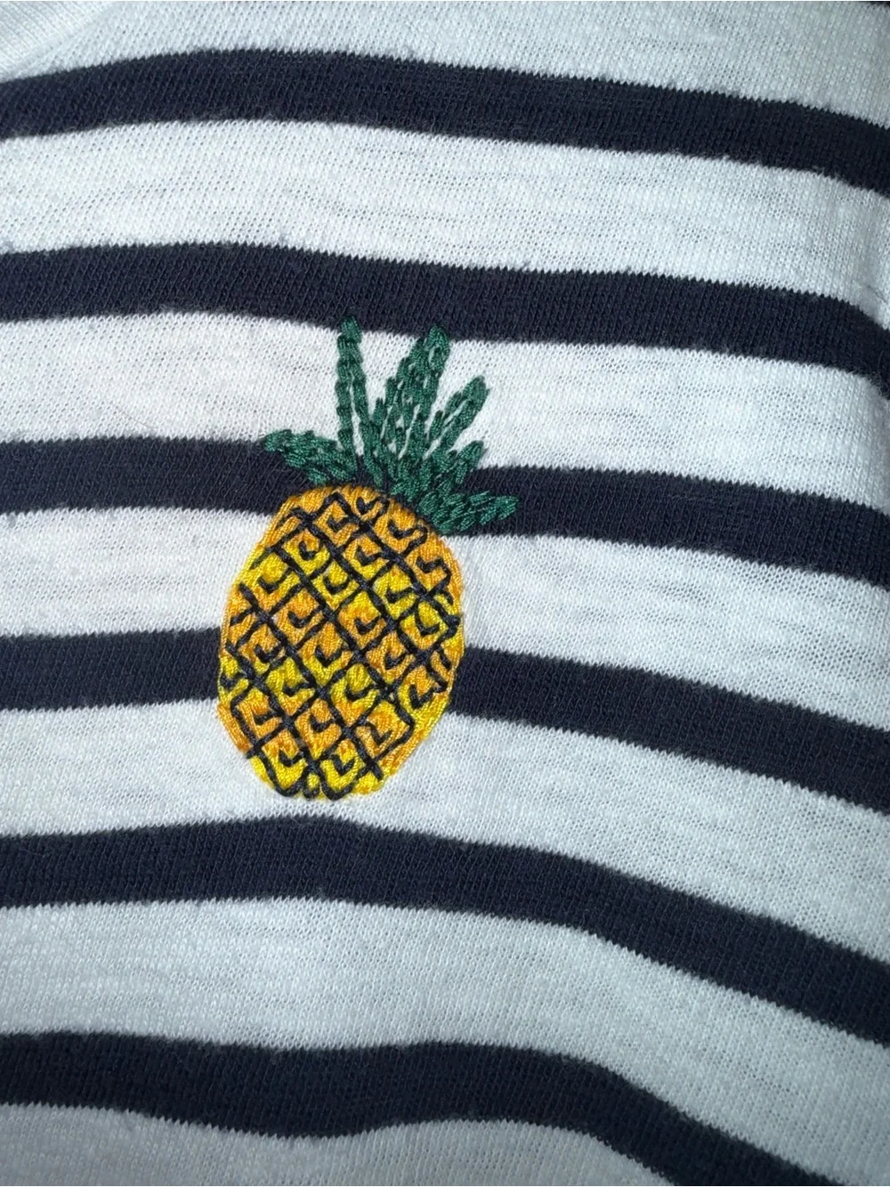 Striped Pineapple Patch Tee - White & Black -